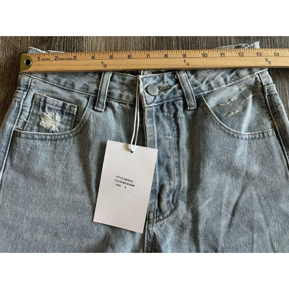 Signature 8 Blue Denim Jean Cut-Off Frayed Distressed Shorts Small 26 Waist NWT